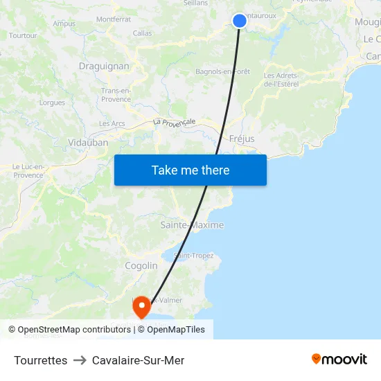 Tourrettes to Cavalaire-Sur-Mer map