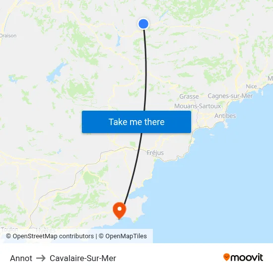 Annot to Cavalaire-Sur-Mer map