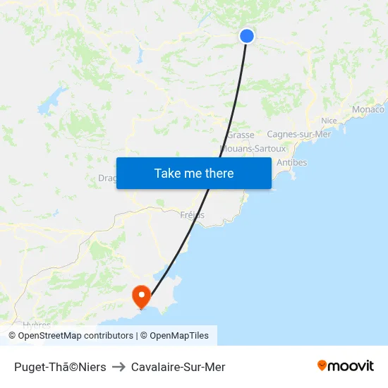 Puget-Thã©Niers to Cavalaire-Sur-Mer map