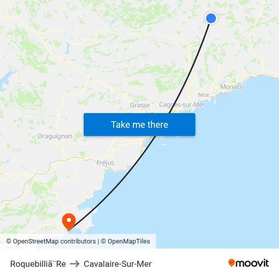 Roquebilliã¨Re to Cavalaire-Sur-Mer map