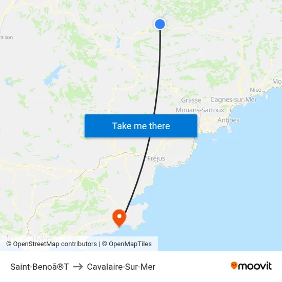 Saint-Benoã®T to Cavalaire-Sur-Mer map