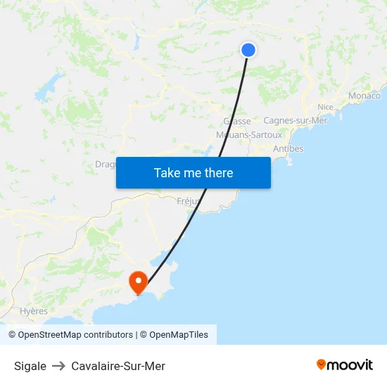 Sigale to Cavalaire-Sur-Mer map