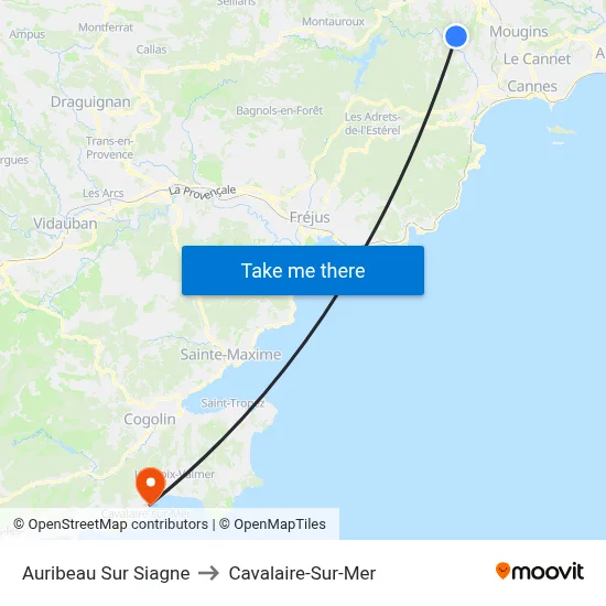 Auribeau Sur Siagne to Cavalaire-Sur-Mer map