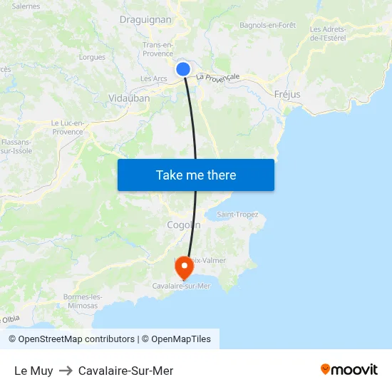 Le Muy to Cavalaire-Sur-Mer map