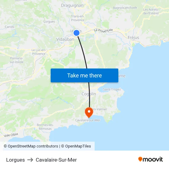 Lorgues to Cavalaire-Sur-Mer map