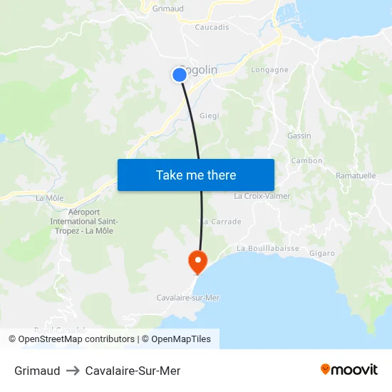 Grimaud to Cavalaire-Sur-Mer map
