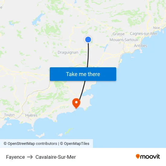 Fayence to Cavalaire-Sur-Mer map