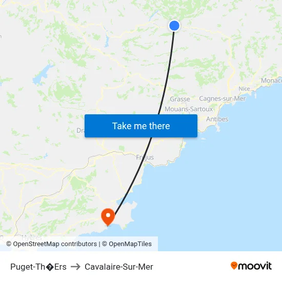 Puget-Th�Ers to Cavalaire-Sur-Mer map