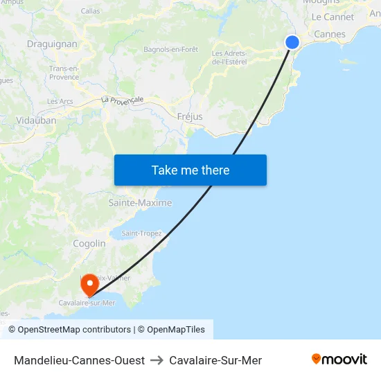 Mandelieu-Cannes-Ouest to Cavalaire-Sur-Mer map