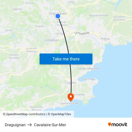 Draguignan to Cavalaire-Sur-Mer map