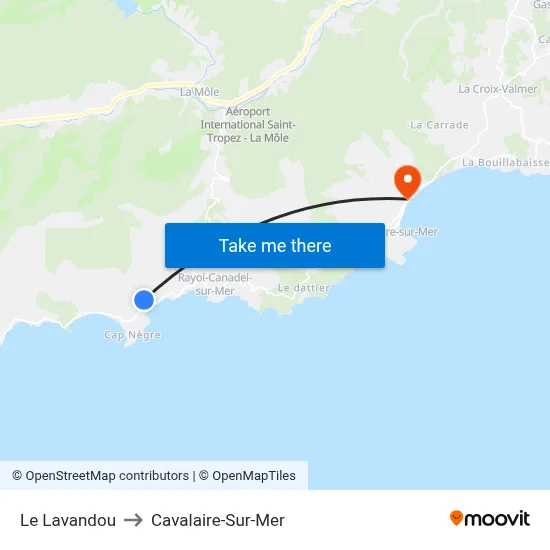Le Lavandou to Cavalaire-Sur-Mer map