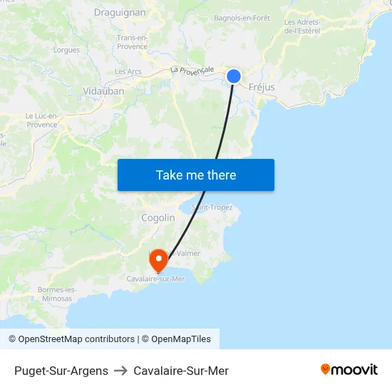 Puget-Sur-Argens to Cavalaire-Sur-Mer map