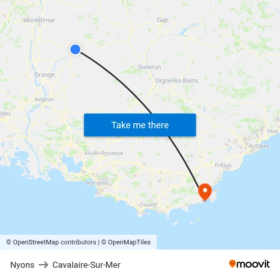 Nyons to Cavalaire-Sur-Mer map
