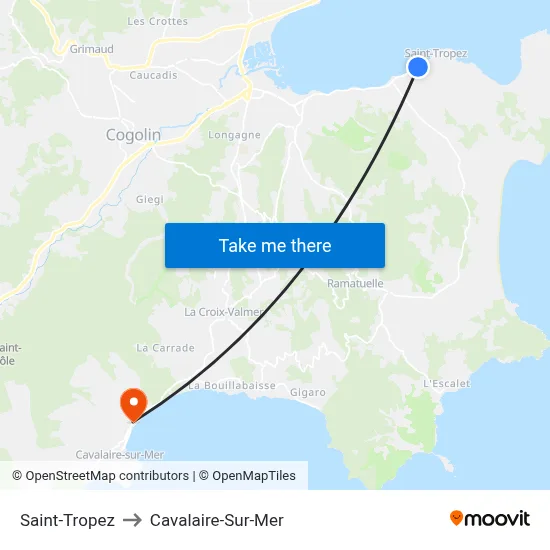 Saint-Tropez to Cavalaire-Sur-Mer map