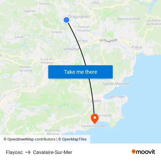 Flayosc to Cavalaire-Sur-Mer map