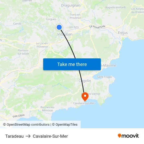 Taradeau to Cavalaire-Sur-Mer map