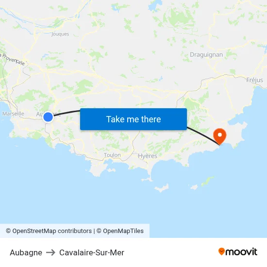 Aubagne to Cavalaire-Sur-Mer map