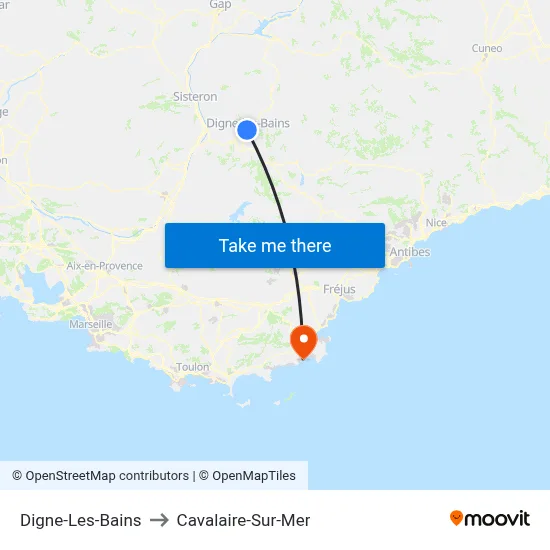 Digne-Les-Bains to Cavalaire-Sur-Mer map