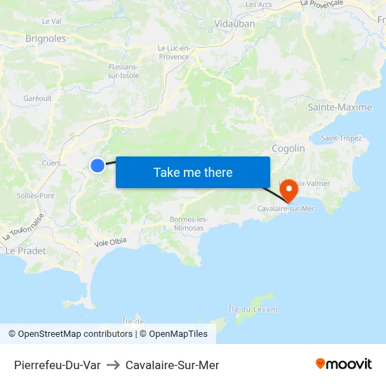 Pierrefeu-Du-Var to Cavalaire-Sur-Mer map