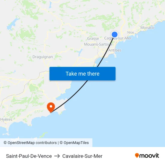 Saint-Paul-De-Vence to Cavalaire-Sur-Mer map