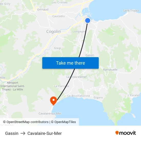 Gassin to Cavalaire-Sur-Mer map