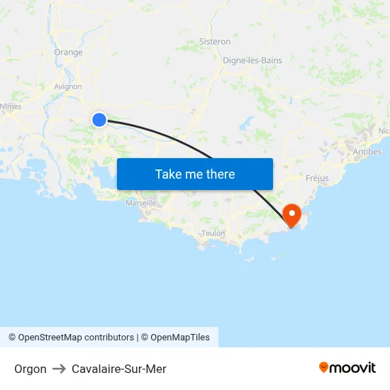 Orgon to Cavalaire-Sur-Mer map