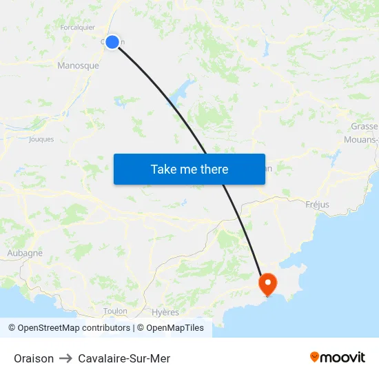 Oraison to Cavalaire-Sur-Mer map