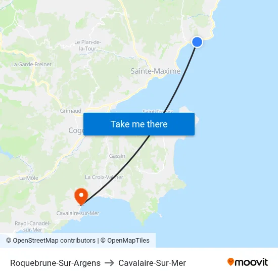 Roquebrune-Sur-Argens to Cavalaire-Sur-Mer map