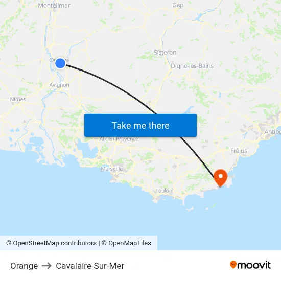 Orange to Cavalaire-Sur-Mer map