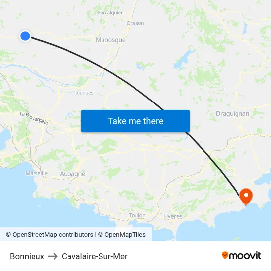 Bonnieux to Cavalaire-Sur-Mer map