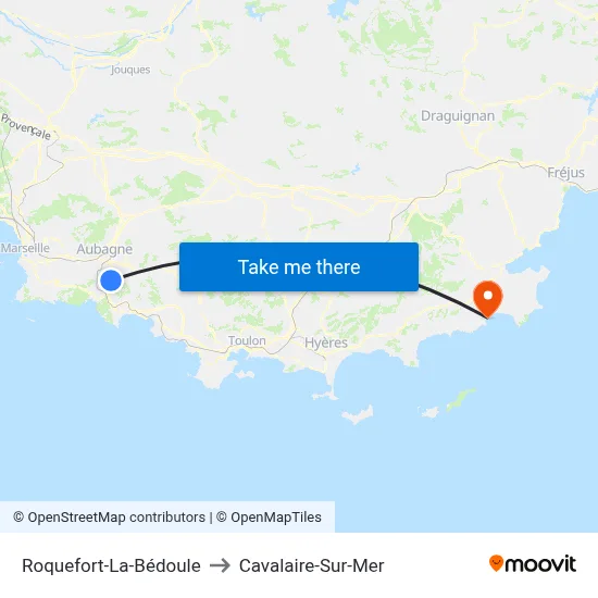 Roquefort-La-Bédoule to Cavalaire-Sur-Mer map