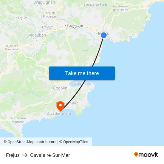 Fréjus to Cavalaire-Sur-Mer map