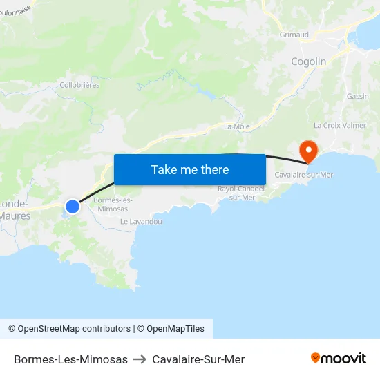 Bormes-Les-Mimosas to Cavalaire-Sur-Mer map