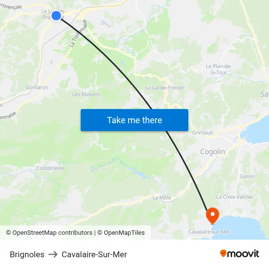 Brignoles to Cavalaire-Sur-Mer map