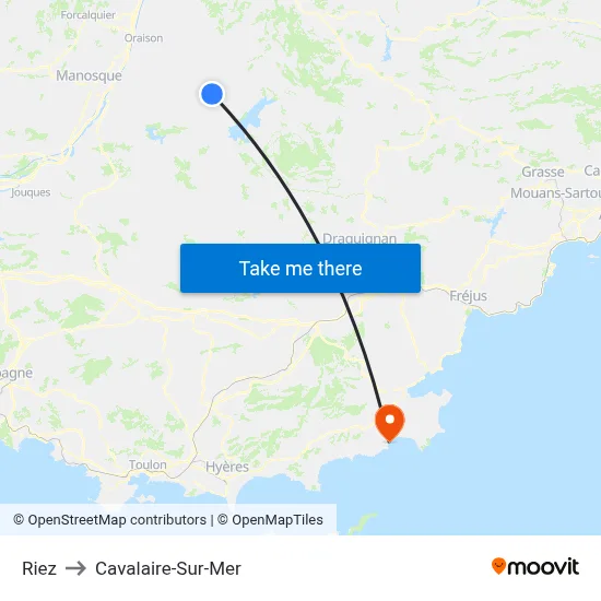Riez to Cavalaire-Sur-Mer map