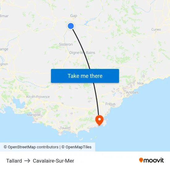 Tallard to Cavalaire-Sur-Mer map