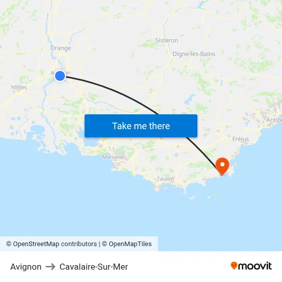 Avignon to Cavalaire-Sur-Mer map