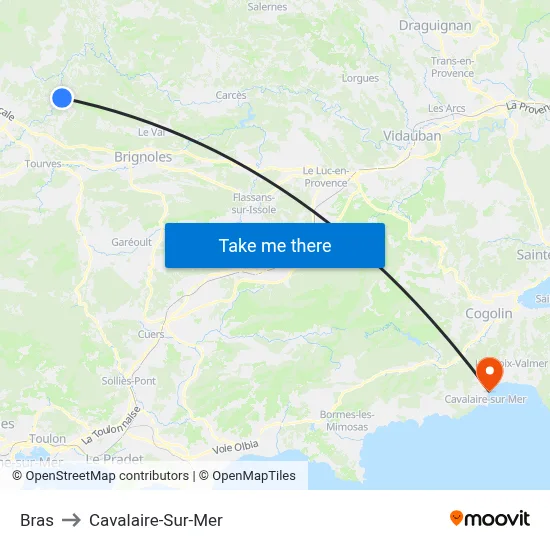 Bras to Cavalaire-Sur-Mer map