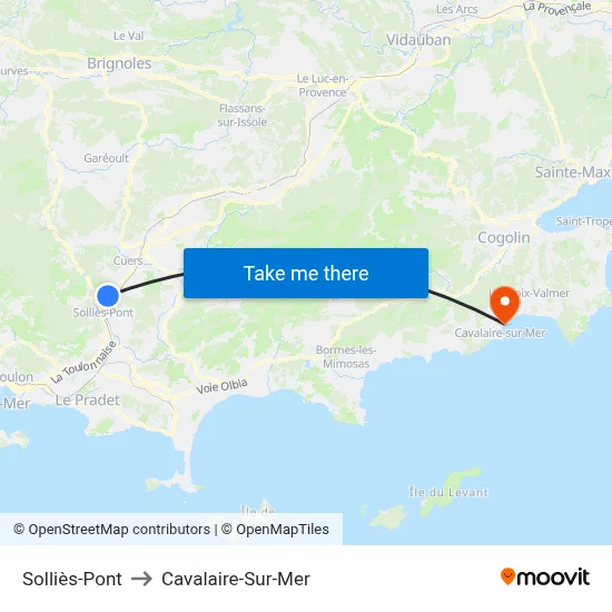 Solliès-Pont to Cavalaire-Sur-Mer map