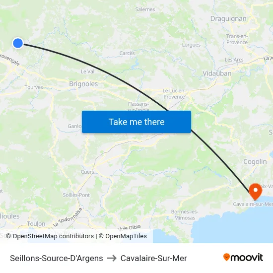 Seillons-Source-D'Argens to Cavalaire-Sur-Mer map