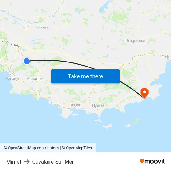 Mimet to Cavalaire-Sur-Mer map