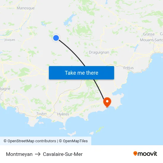 Montmeyan to Cavalaire-Sur-Mer map