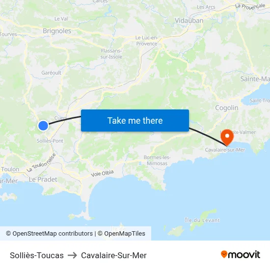 Solliès-Toucas to Cavalaire-Sur-Mer map
