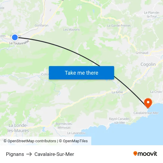 Pignans to Cavalaire-Sur-Mer map