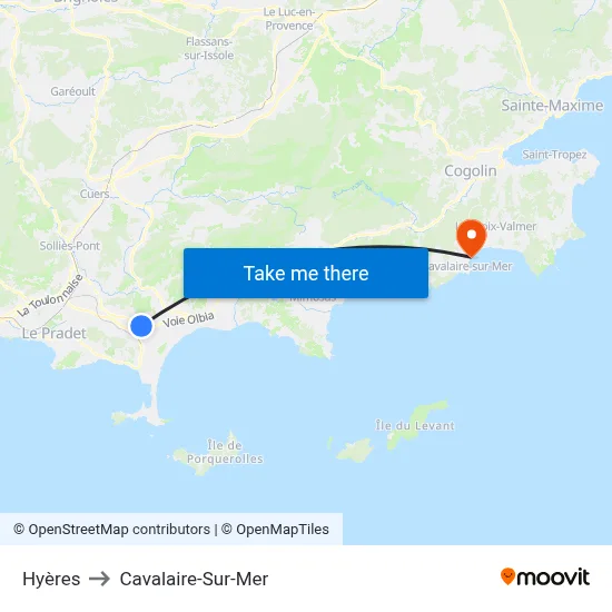 Hyères to Cavalaire-Sur-Mer map
