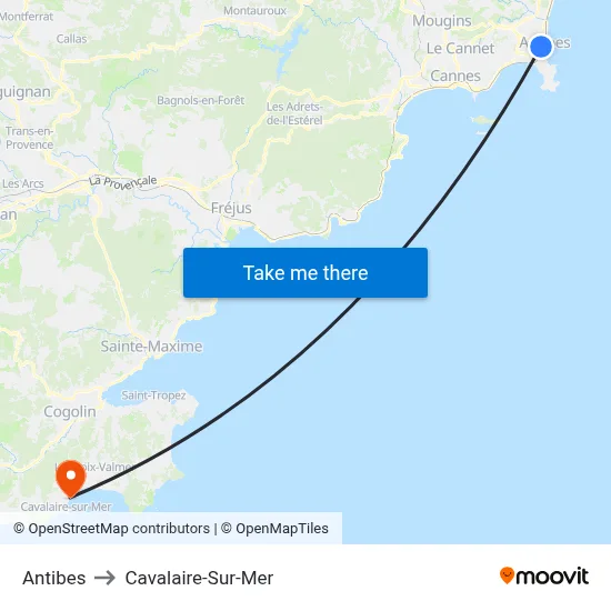 Antibes to Cavalaire-Sur-Mer map