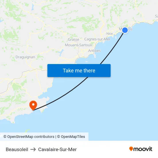 Beausoleil to Cavalaire-Sur-Mer map
