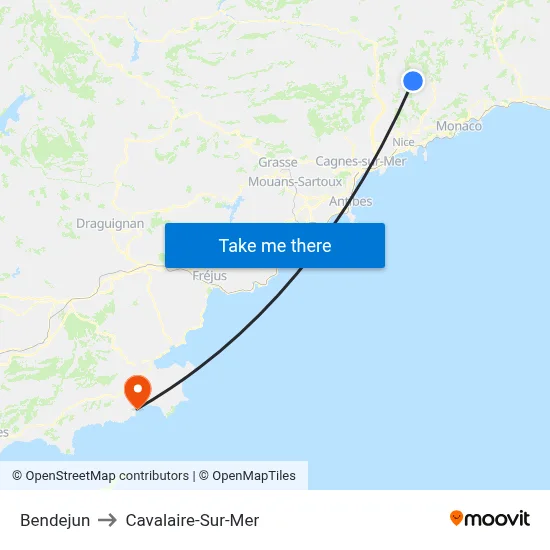 Bendejun to Cavalaire-Sur-Mer map