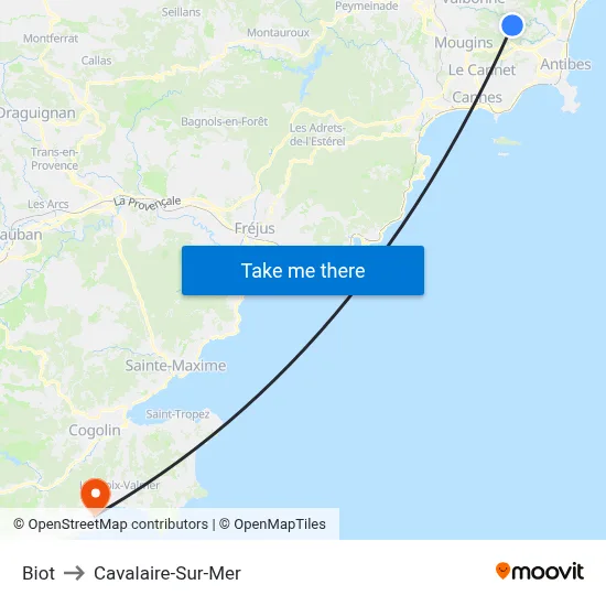 Biot to Cavalaire-Sur-Mer map