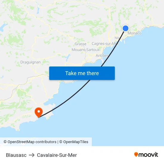 Blausasc to Cavalaire-Sur-Mer map